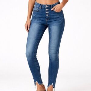 Bridge by GLY Mid Rise Ankle Step Notched Raw Hem Button Fly Skinny Jeans 27